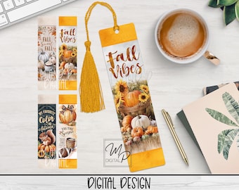 Fall Bookmark PNG for Sublimation, Bookmark Sublimation Design Bundle, Printable Book Mark, Digital Download