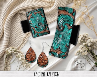 Tooled Wood PNG Design for Sublimation of Hair Clips, Digital Design Download, Commercial Use