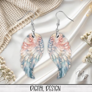 Boucle d&#39;oreille aile d&#39;ange en sublimation PNG pour une seule aile vierge, téléchargement numérique PNG
