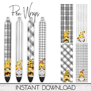 Sunflower Gnome Epoxy Pen Wrap PNG Design, Ink Pen Waterslide Bundle Digital Download