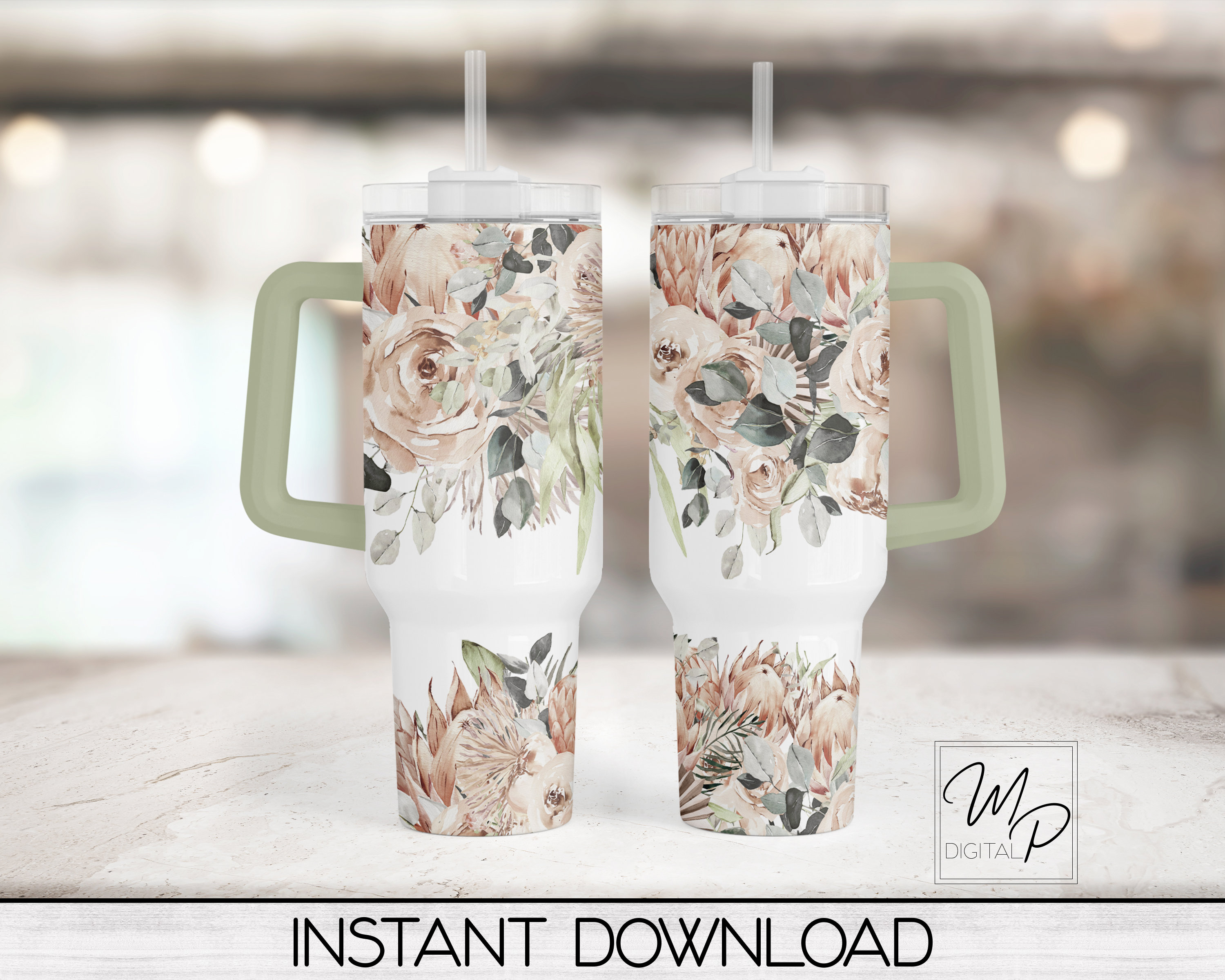 Boho Floral 40oz Tumbler Wrap - PNG Tumbler Design Sublimation ...