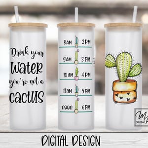 20 Unzen / 25 Unzen Glasbecher Wasser Tracker, Kaktus Wrap für Sublimation und Wasserrutschen, PNG Digital Download