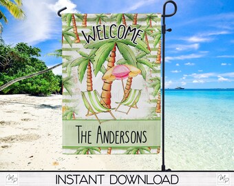 Beach Garden Flag for Sublimation Design Download, Tropical Yard or Porch Flag Digital Download