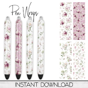 Floral Epoxy Pen Wrap PNG Design Digital Download, Ink Pen Wrap Sublimation Template, Pen Wrap Bundle