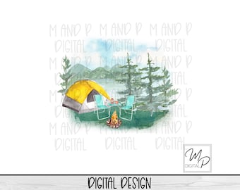 Tent Camping PNG Sublimation Design for Shirt or Mug, Digital Design Download