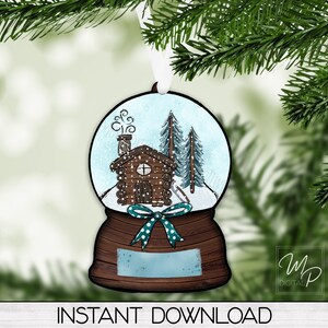 Cabin Snow Globe Christmas Ornament PNG for Sublimation, Christmas Earrings Sublimation Design, Digital Download