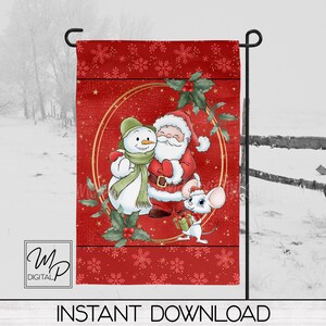 Christmas Santa and Snowman Garden Flag Sublimation Design, Patio Decor, 12x18 Garden Flag, Digital Download