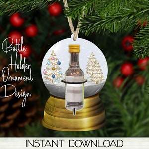 Snowglobe Bottle Holder, Snow Globe Christmas Ornament PNG for Sublimation, Digital Download Design