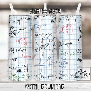 Math 20oz Skinny Tumbler PNG Wrap: Seamless Trigonometry Design (Digital Download)