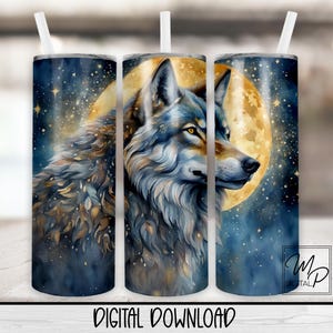 Wolf 20 oz Skinny Tumbler Sublimation Design, Instant Digital Download PNG Straight and Tapered Tumbler Wrap PNG