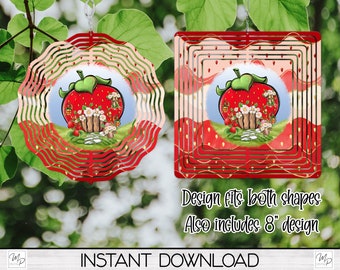 Strawberry Wind Spinner PNG Design for Sublimation, Two Sizes Included, Garden Spinner Design, Digital Download