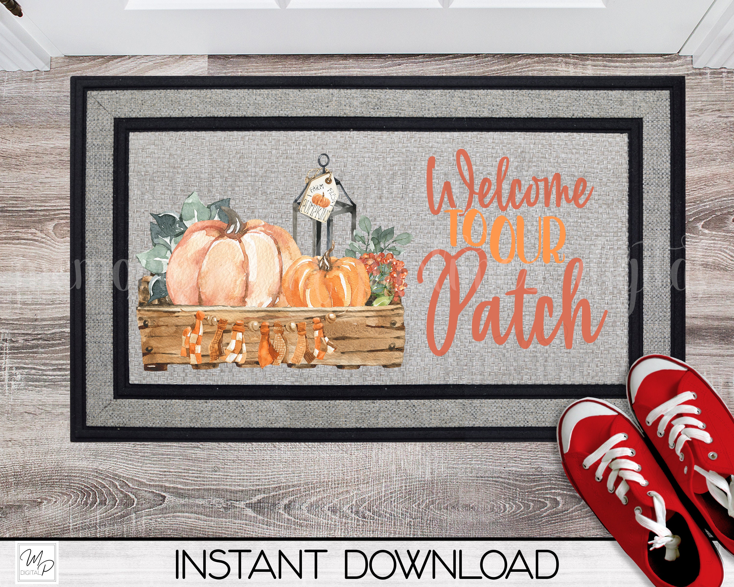 Fall Door Mat Sublimation Design Download, Front Door Rug PNG, Welcome To Our Patch, Rug Designs, Doormat PNG, Fall Door Mat Pumpkin