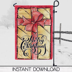 Merry Christmas Gift Garden Flag for Sublimation Design Download, Yard or Porch Flag Digital Download
