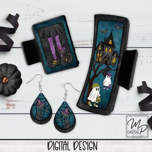 Halloween PNG Design for Sublimation of Hair Clips, Hair Claws, Teardrop Earrings, Digital Design Download, Commercial Use