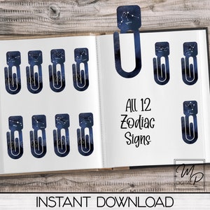 12 Zodiac Bookmark Clip PNG Sublimacja Design - Pobieranie cyfrowe - Użytek komercyjny