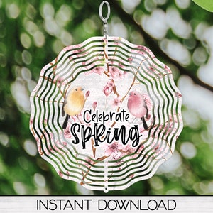 Cherry Blossom Wind Spinner PNG Design for Sublimation, Celebrate Spring Garden Spinner Design, Digital Download
