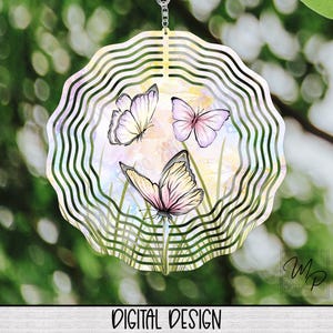 Spring Butterflies Wind Spinner PNG Design for Sublimation, Butterfly Garden Spinner Design, Digital Download