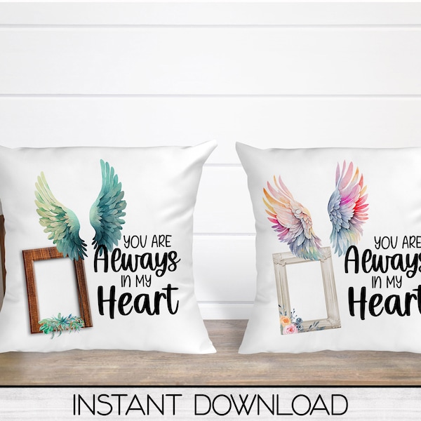 Angel Wings Memorial Square Pillow Cover PNG Sublimation Design, Two Designs, Digital Download