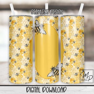 Bee 20 oz Skinny Tumbler PNG Sublimation Design, Seamless Honey Bee Honeycomb Tumbler Wrap Digital Download, Commercial Use