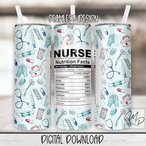 Infirmière sans couture valeur nutritive gobelet maigre 20 oz sublimation design, téléchargement numérique instantané PNG gobelet droit et conique emballage PNG