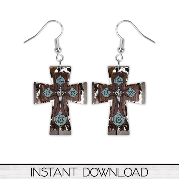 Western Cross Earring PNG File For Sublimation Design, Digital Download Earring Template, Earring Sublimation, Wall Hanging Sublimation PNG