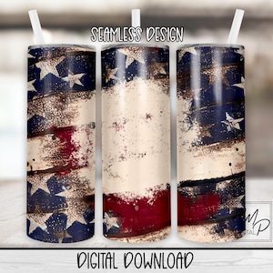 Seamless Patriotic July 4th US Flag 20 oz Skinny Tumbler Sublimation Design, Digital Download PNG Straight and Tapered Tumbler Wrap PNG