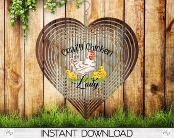 Crazy Chicken Lady Heart Wind Spinner PNG Design for Sublimation, Garden Spinner Design, Digital Download