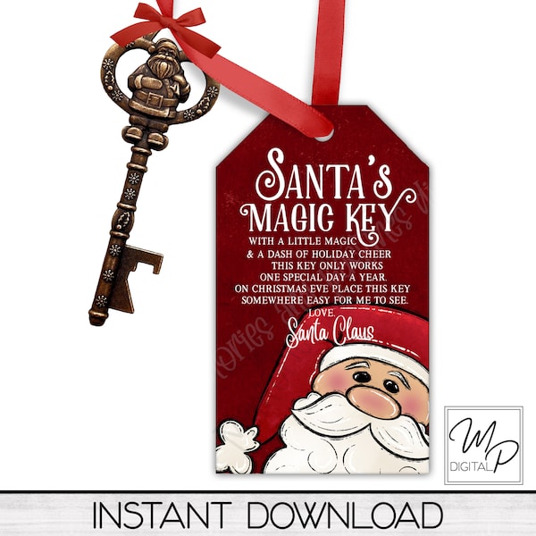 Santa's Magic Key Tag PNG Sublimation Digital Design Download, Personal and Commercial Use