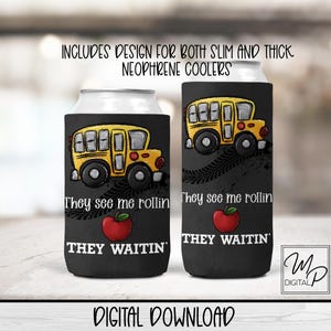 Refroidisseur de canette en néoprène pour chauffeur de bus, conception à sublimation, Refroidisseur de canette en tissu pliable PNG, Support de canette, Glacière de canette téléchargement PNG
