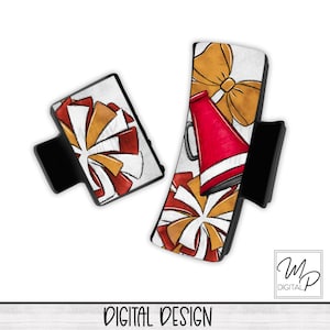 Cheerleader Hair Clip Sublimation Design, Red and Gold Team Spirit, Large Small Hair Claw PNG, Hair Clip Sublimation Design Digital Download