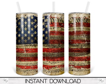 We the People US Flag 20oz Skinny Tumbler PNG Digital Design for Sublimation, Patriotic Waterslide Download, July 4th Tumbler Design