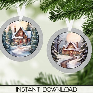 Christmas Farmhouse Ornament PNG for Sublimation of Round Ornaments, PNG Design Bundle, Digital Download, Commercial Use