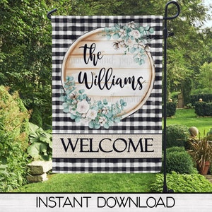 Farmhouse Garden Flag Sublimation Digital Design Download, Buffalo Plaid Cotton Printable Art, Instant Download, Sublimation Graphics