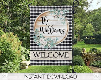 Farmhouse Garden Flag Sublimation Digital Design Download, Buffalo Plaid Cotton Printable Art, Instant Download, Sublimation Graphics