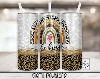 Leopardenmuster Regenbogen Be Art 20 Unze Skinny Tumbler Sublimation Design, sofortiger digitaler Download PNG Gerade und konische Becherverpackung PNG