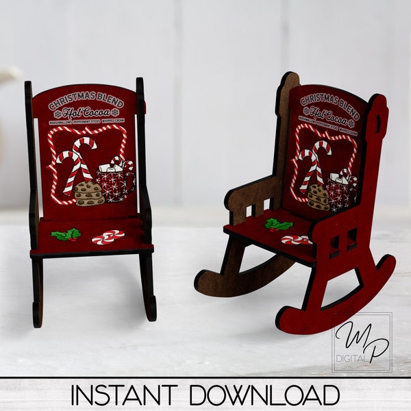 Christmas Candy Cane and Hot Cocoa Rocking Chair PNG for Sublimation, MDF Sublimation Design, Digital Download, MSS Blank Design