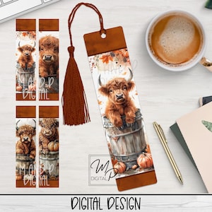 May include: A set of printable bookmarks featuring a Highland cow with autumnal colours and pumpkins. The bookmarks are designed for digital download and are perfect for book lovers.