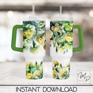 Gele en lichtgroene anjers 40oz beker wrap - PNG beker ontwerp sublimatie - digitale ontwerpen downloads - commercieel gebruik