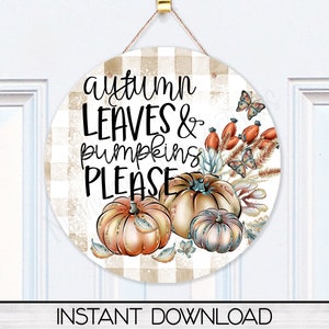 Fall Door Sign PNG, Digital Download for Sublimation, Autumn Round Front Door Hanger PNG, Wreath Sign Design