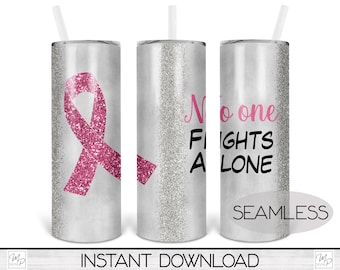 20oz Skinny Tumbler PNG Breast Cancer Awareness, Seamless Tumbler Sublimation Design, Digital Download, Commercial Use