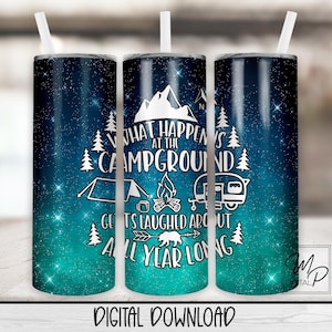 Copo fino de 20 oz para camping e trailer, design de sublimação, download digital instantâneo PNG, copo reto e cônico PNG