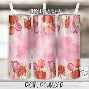 Naadloze tulpen 20 oz magere beker sublimatieontwerp, instant digitale download, png Rechte en taps toelopende bekeromslag, png