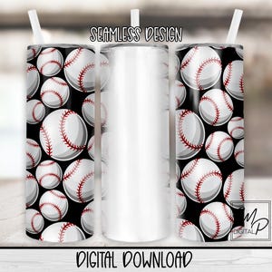 Seamless Baseball 20 oz Skinny Tumbler Sublimation Design, Instant Digital Download PNG Straight and Tapered Tumbler Wrap PNG