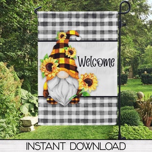 Garden Flag Sublimation Digital Design Download, Sunflower Gnome Printable Art, Instant Download, Sublimation Graphics, Commercial Use