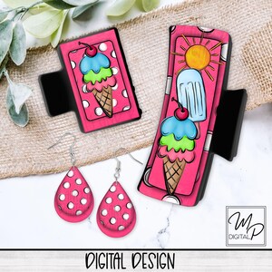 Summer Ice Cream PNG Design for Sublimation of Hair Clips, Hair Claws, Polka Dot Teardrop Earring Digital Design Download, Commercial Use