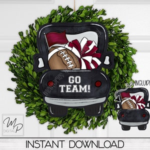 Maroon Football Farmhouse Truck PNG Design for Sublimation of Door Hangers, Signs and Earrings, Digital Download