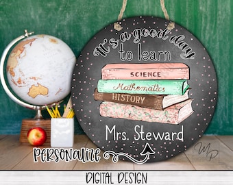 Teacher Welcome Sign PNG: Round Door Hanger Design (Digital Download)