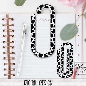 Black and White Cow Print Large Paper Clip Bookmark PNG Sublimation Design, Gift Idea, Paperclip PNG, Digital Download, Commercial Use