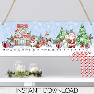 Christmas Village Candy Cane Countdown Sign PNG Sublimation Digital Download, Candy Cane Advent Calendar Holder