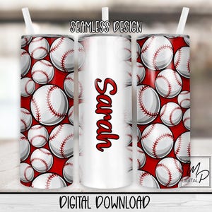 Seamless Baseball 20 oz Skinny Tumbler Sublimation Design, Instant Digital Download PNG Straight and Tapered Tumbler Wrap PNG